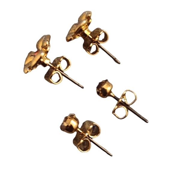Avon Flower Crystal Sets Pierced Post Earrings Vintage 2 Pairs Gold Small Studs - Picture 2 of 5